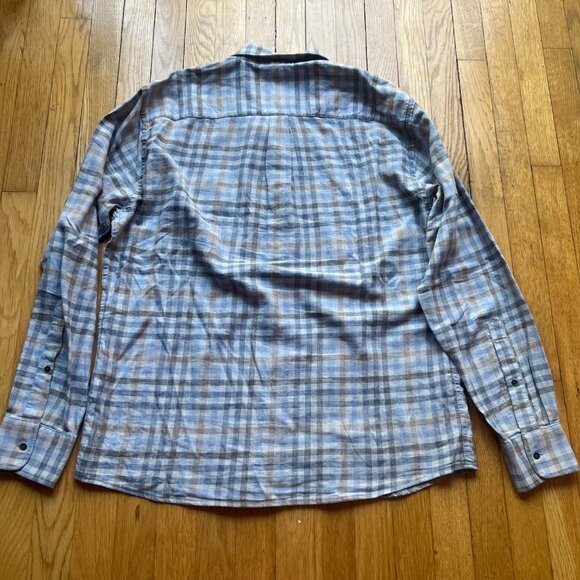 Peter Millar Mens L Gray Blue Plaid 100% Cotton Long Sleeve Button-Down Shirt - Picture 12 of 13